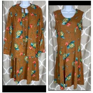 JOHNNYE 2pc Vintage 60s Dragonfly Floral Cardigan and Dress